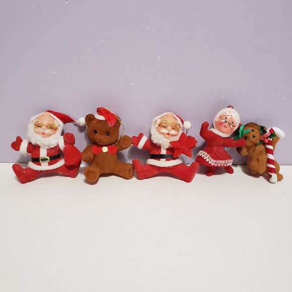 Vintage Christmas Felt Tree Ornaments Lot of 5 Holiday Seasonal Santa - Picture 1 of 7